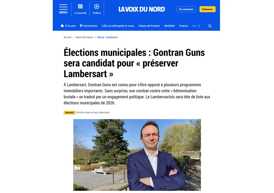 Elections municipales 2026 : Gontran GUNS sera candidat pour "Préserver Lambersart"