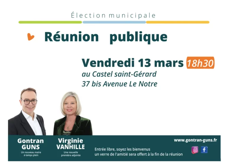Réunion publique spéciale élection municipale à Lambersart vendredi 13 mars 2026 au Castel Saint-Gérard de Lambersart
