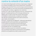 Tribune municipale « On ne construit pas contre la volonté d’un maire », consacrée aux projets immobiliers à Lambersart et à leurs conséquences sur la qualité de vie des habitants.