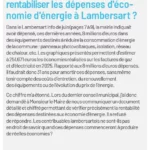 Capture de ma tribune de septembre dans Lambersart Info sur la rentabilité des dépenses d’économie d’énergie de la commune de Lambersart.